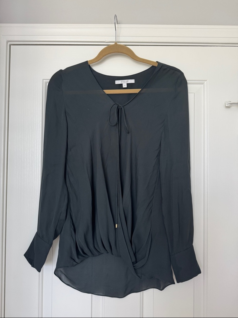 Derek Lam 10 Crosby Dark Green Tie-Neck Long Sleeve Blouse